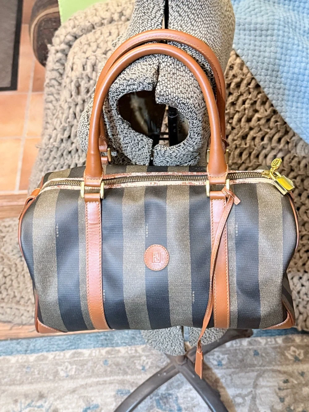 Stunning Vtg Fendi Pequin Striped Boston Bag